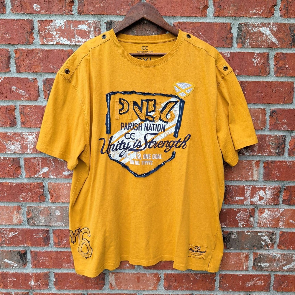Parish Nation Graphic T-Shirt Mens 2XL Yellow Unity is Strength Streetwear - Picture 1 of 8